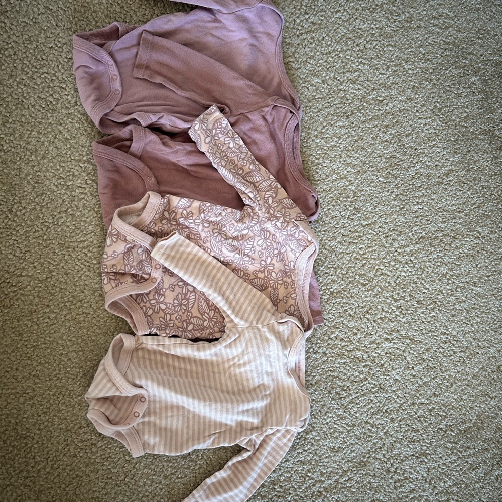 Set of Baby Long Sleeve Onesies in Pink Purple and Cream